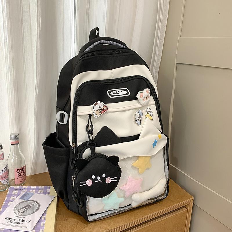 College Style Joker Simple Large Capacity Backpack Female Transparent Pain Bag Junior High School Students' Schoolbags