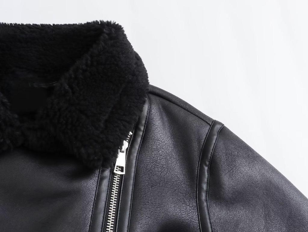 Double-Sided Thick Jacket with Zipper Accent: Turn-Down Collar European & American Women's Fashion