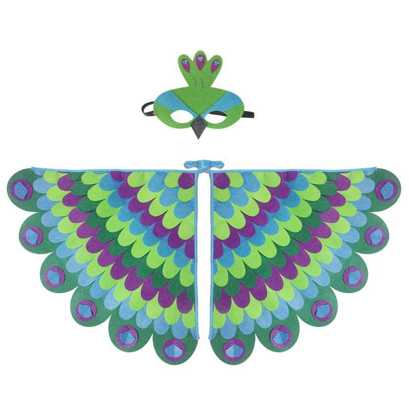 Colorful Felt Peacock Wings With Mask Ideal For Halloween And Costume Parties