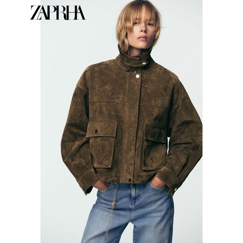 Zaprha 2025 Autumn New Versitile Fashion Leather Pilot Lapel Long Sleeve Jacket 8073253