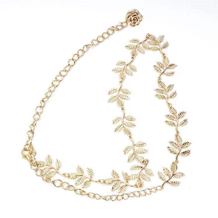 European and American Big Brand Leaf Decoration Gold Dress Thin Waist Chain Women's Decoration Elastic Metal Waist Chain Waist Decoration