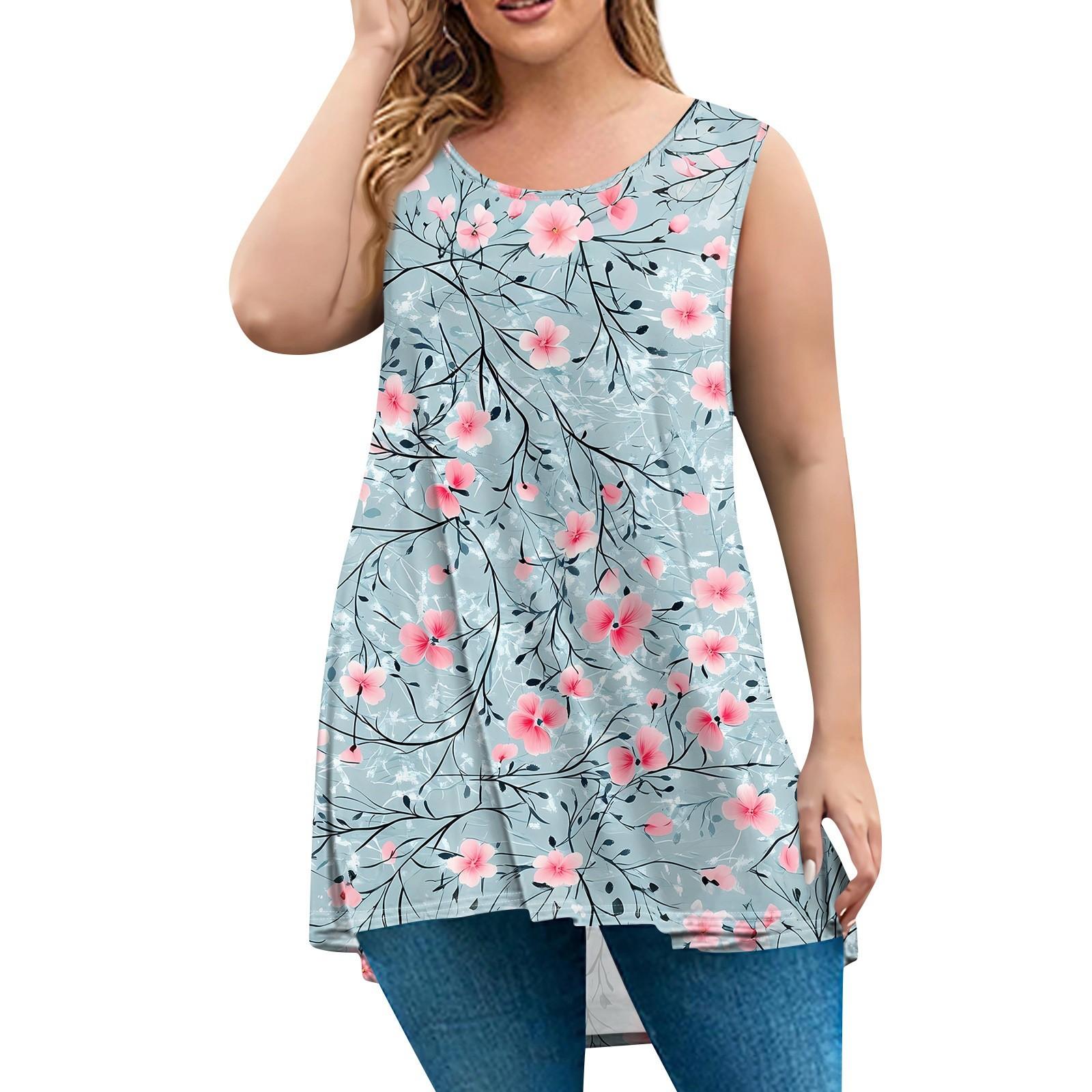 

Женская мода большого размера с круглым вырезом без рукавов повседневный свободный пуловер с принтом XXXXL