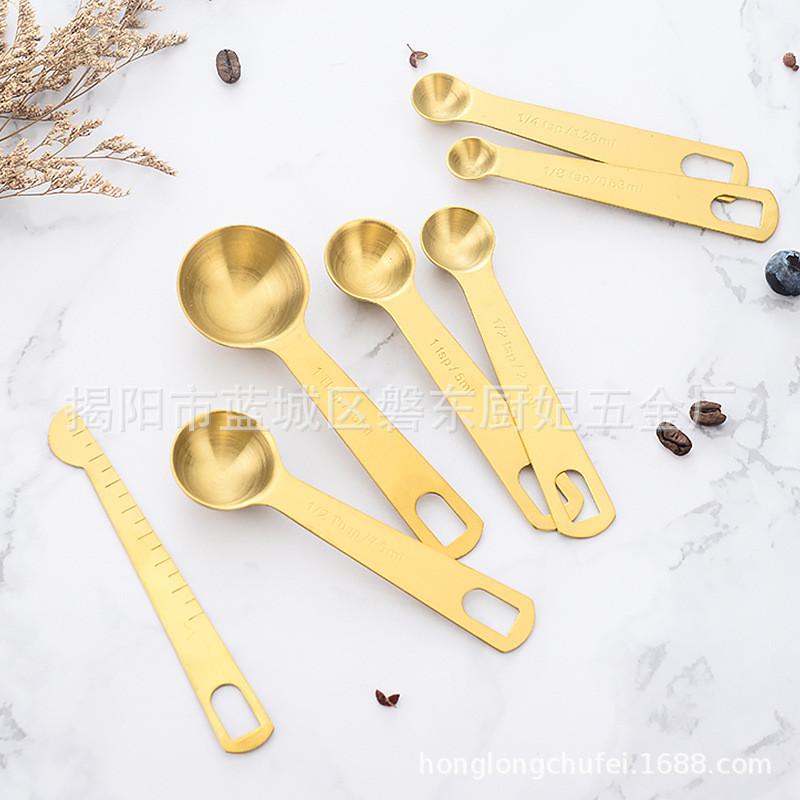 Elegant Six Piece Silver Measuring Spoon Set For Baking And Kitchen Use With Long Handle