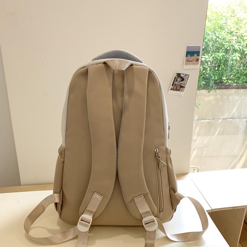 Female Color Block Backpack Student Campus Schoolbag Male Large Capacity Backpack with Coin Purse