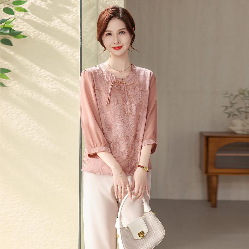 

Elegant Chiffon Shirt for Women - Stylish Spring/Summer Gauze Sleeve Top for Middle-Aged and Elderly Women 2026. XL [Recommended 105-120 Jin]