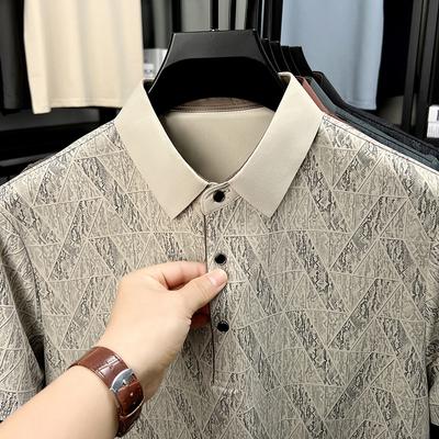 Short-Sleeved Polo Shirt Men'S Cold Silk Cool Feeling Printing Casual High-End T-Shirt On Clothes