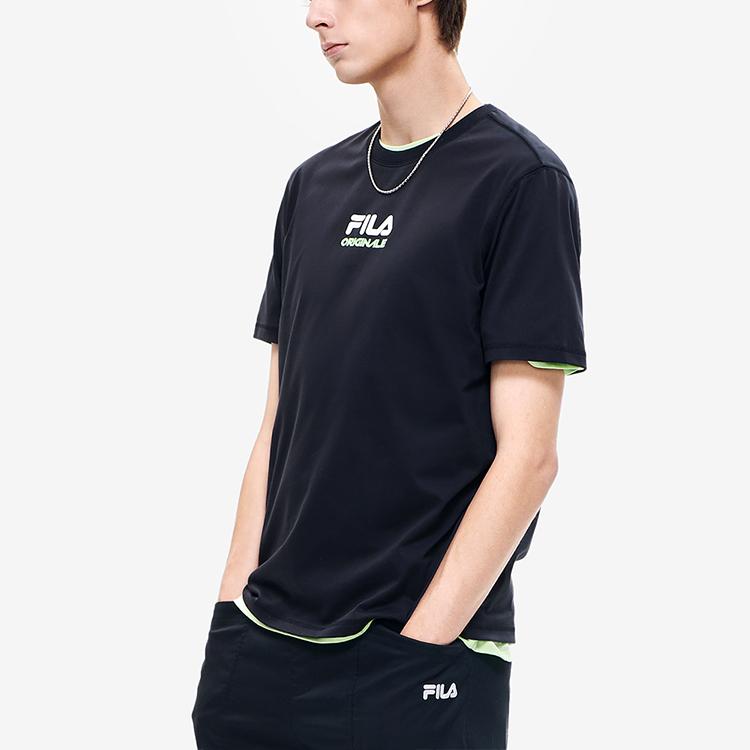FILA Simple Brand Logo Fashion Sports Casual Loose Knit Round Neck Short Sleeve T-Shirt Men Tops Black F11M229116FBK