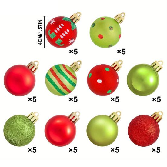 Yousheng 50 Pcs Christmas Balls Ornaments 1.6" Small Shatterproof Plastic Baubles Red Green Xmas Tree Hanging Balls Decoration for Tree Wreath Garland