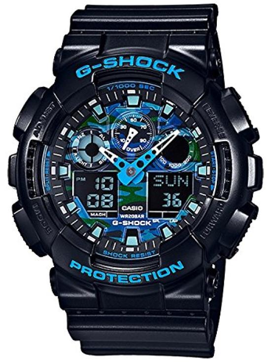 Forces Police Officer Camouflage Blue Camouflage Camouflage 20 ATM Water Resistant Plastic Strap Watch Self-Defense G-SHOCK Men's (GA-100CB-1A