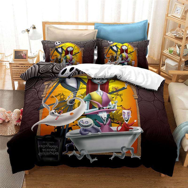 New Nightmare Before Christmas Soft Duvet Cover With Pilow Cover Bed Linen Set Jack And Saly 3D Skul Christmas Beding Set Bedrom Decor