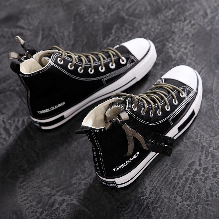 Hong Kong Style High-Top Canvas Shoes: Japanese Retro Zipper Trendy Workwear for Men