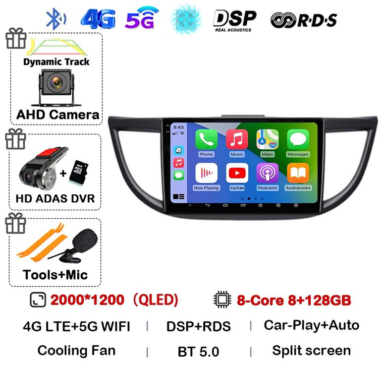 Android 14 Carplay For Honda CRV CR-V 2011 2015 2016 2017 2018 Car Radio Multimedia Video Player Navigation GPS Head Unit Stereo