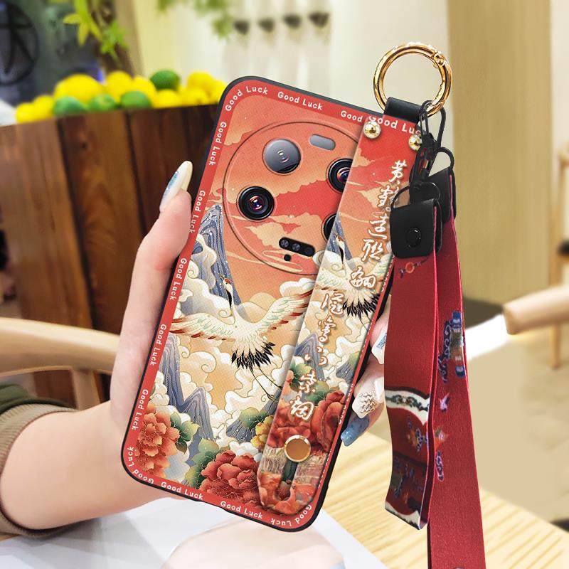 Anti-dust Kickstand Phone Case For Xiaomi 13 Ultra Back Cover Phone Holder Silicone Durable Lanyard Elderly Lady Fashion