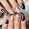 High-Grade Blue Starry Almond Shape Nails with Solid and Contrasting Colors and Sparkle Embellishments