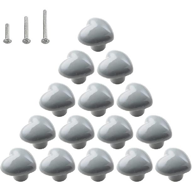 HUAMULAN 15PCS Glossy Ceramic Knobs Heart Shape Cabinet Dresser Pulls Door Handles Cupboard Wardrobe Drawer,3 Size Mounting Screws, Assorted Color