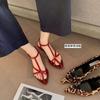 Sheepskin version~ Retro leather cross strap Roman sandals women's summer wear French small wedge heel pointed sandals