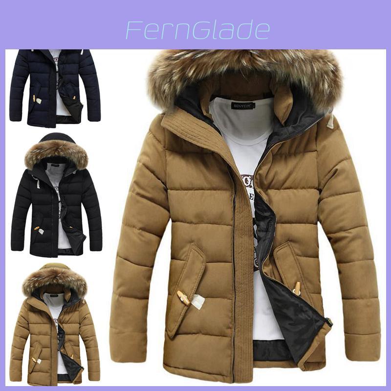 Luxurious Faux Fur Hooded Mens Parka Padded Lined Winter Jacket Warm Coat