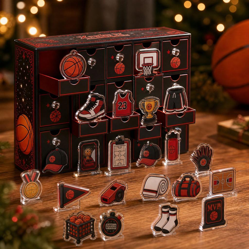 Red Basketball 2D Acrylic Keychain Pendant - Sports Series Advent Calendar