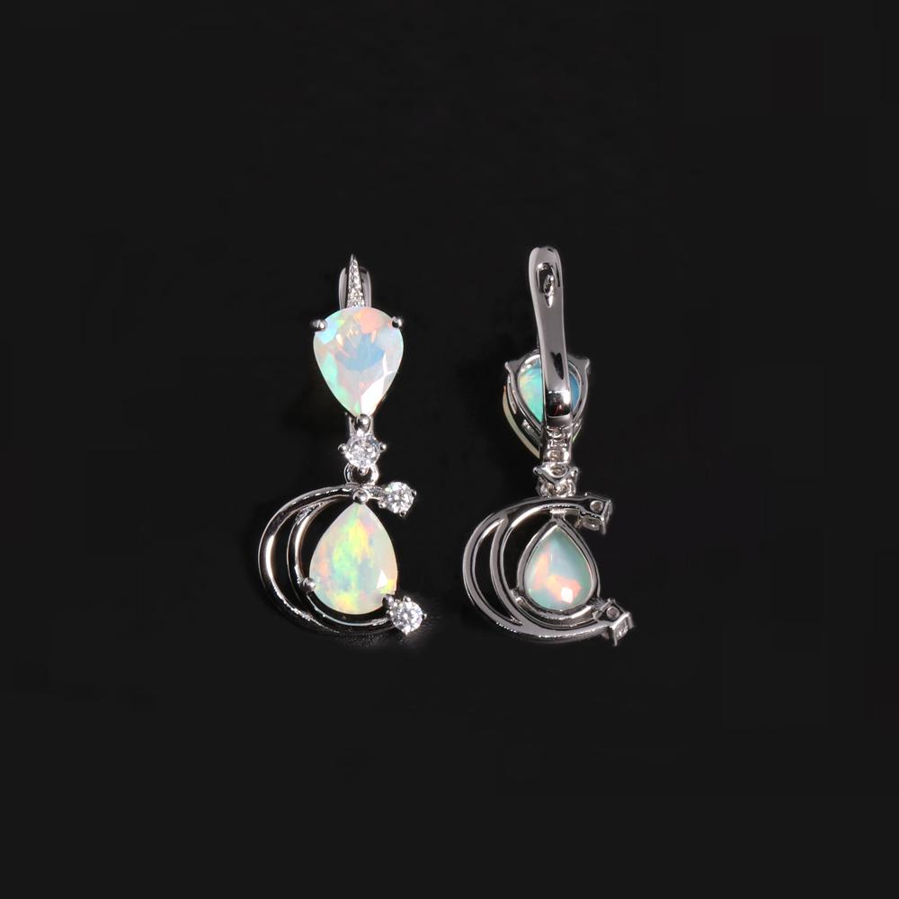 Ohrringe mit Verschluss im Sterne-Mond-Design, 925er Sterlingsilber mit 4 Karat natürlichem Opal, hochwertiger Schmuck für Frauen und Ehefrauen, schönes Geschenk