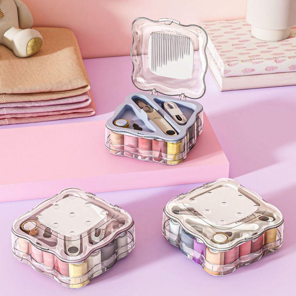 Portable Mini Sewing Box Set Partitioned Magnetic Needle Thread Box Home Sewing Box  Office