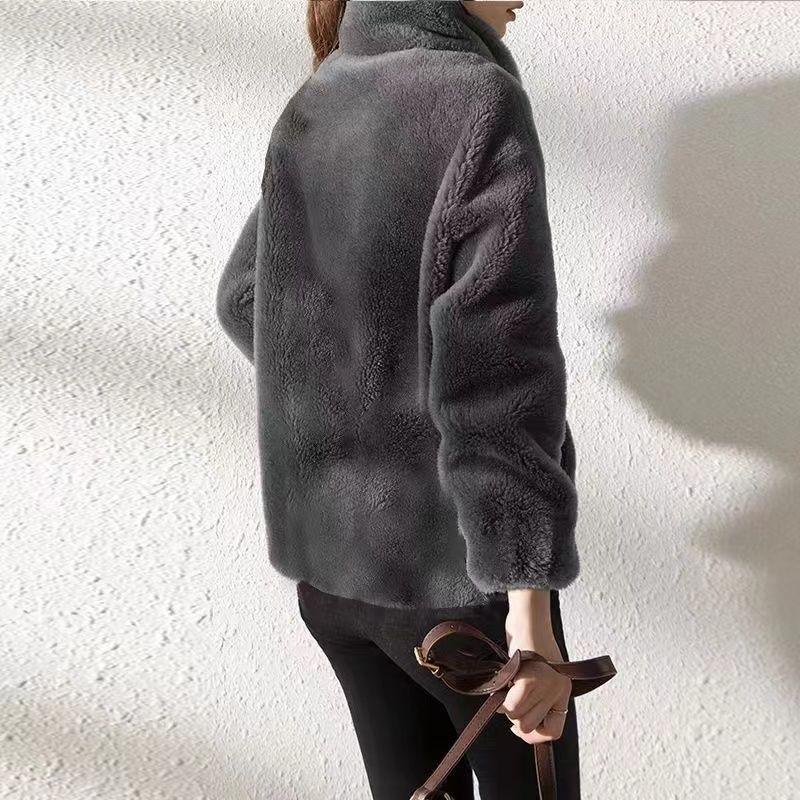 Women's Coral Fleece Plus Size Jacket Autumn Winter Double-Sided Fleece Warm Cardigan Hoodie Zipper Stand Collar Plush Jacket
