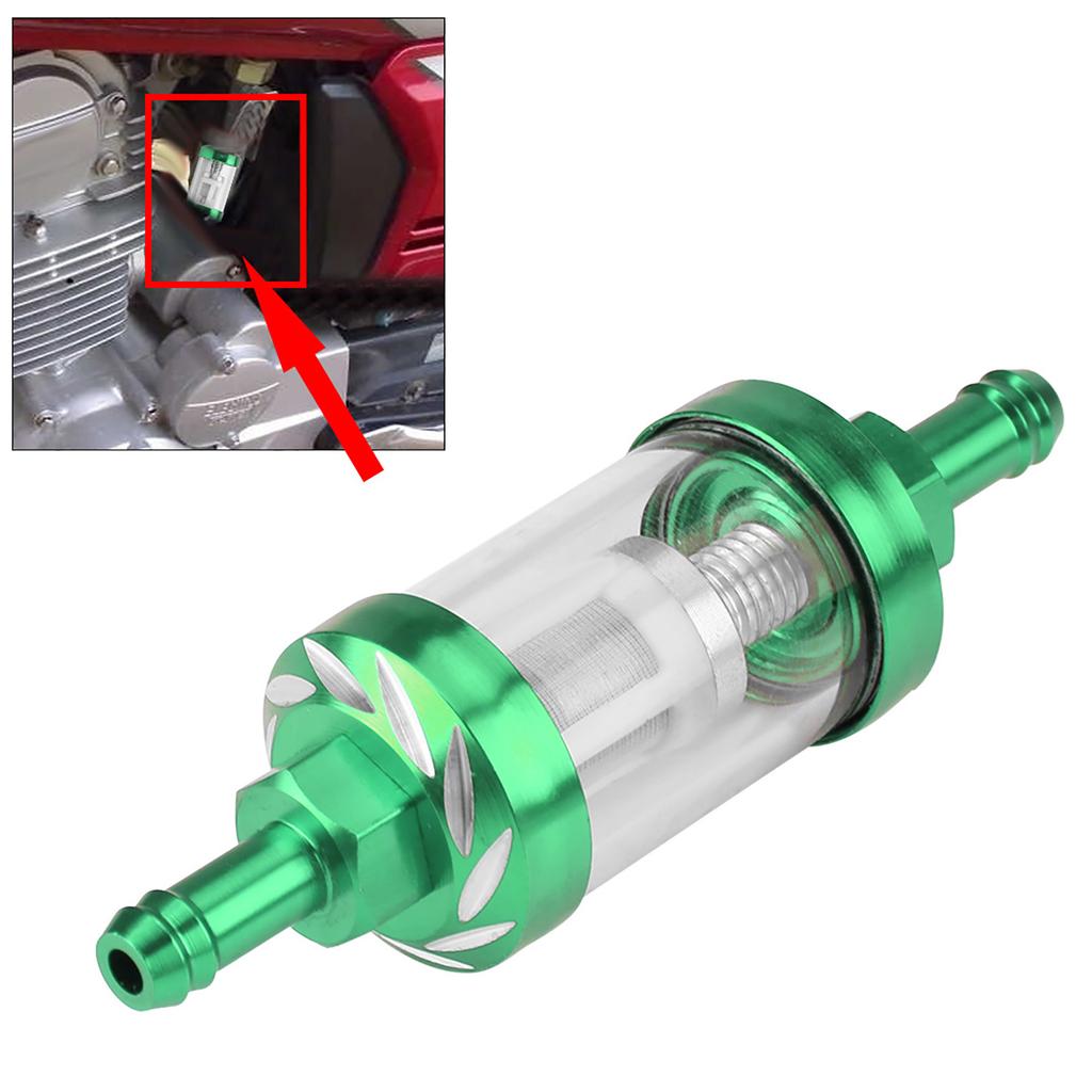 Metal Glass Inline Gas Oil Fuel Filter 8mm Thread Replacement for Motorcycle (Red)