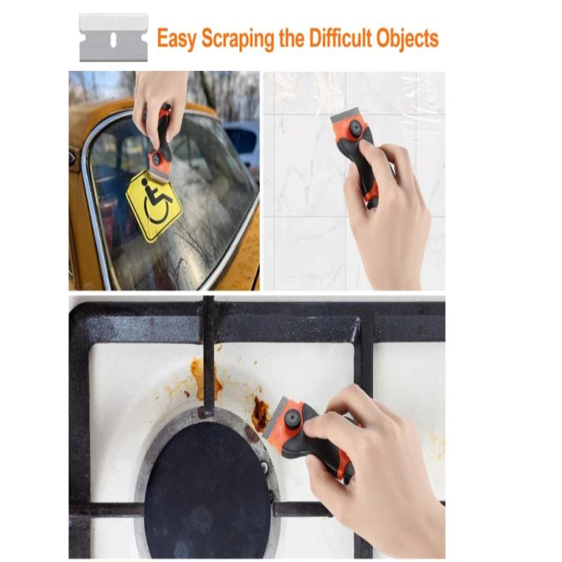 Plastic & Metal Razor Blade Scraper, Window Glass Cleaner, Film & Adhesive Remover Tool For Car & Home