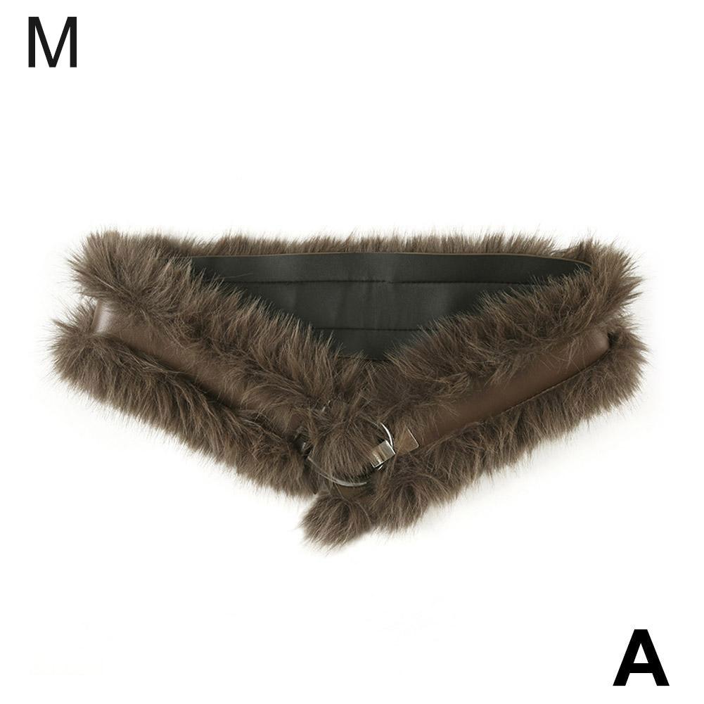 Vintage Furry Design Leather Patchwork Belt Niche Style Waistband Corset P4H7