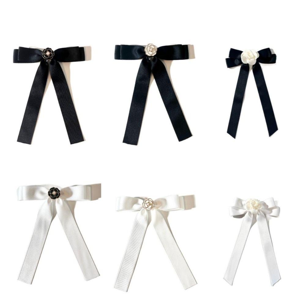 Pearl Black Bow Brooch Pin Camellia Funerals Memorial Pin Sweet Black Ribbon Pin  Shirt