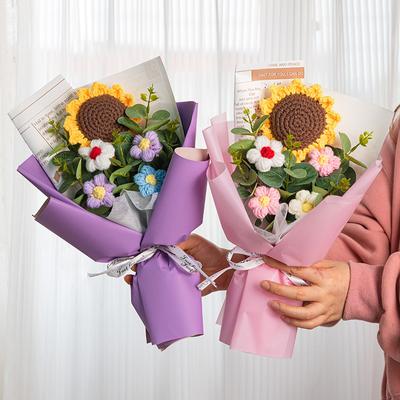 Kit de ramo de rosas degradado de ganchillo con hilo, kits de flores de ganchillo para bricolaje, tejido a mano, flores, decoración del hogar