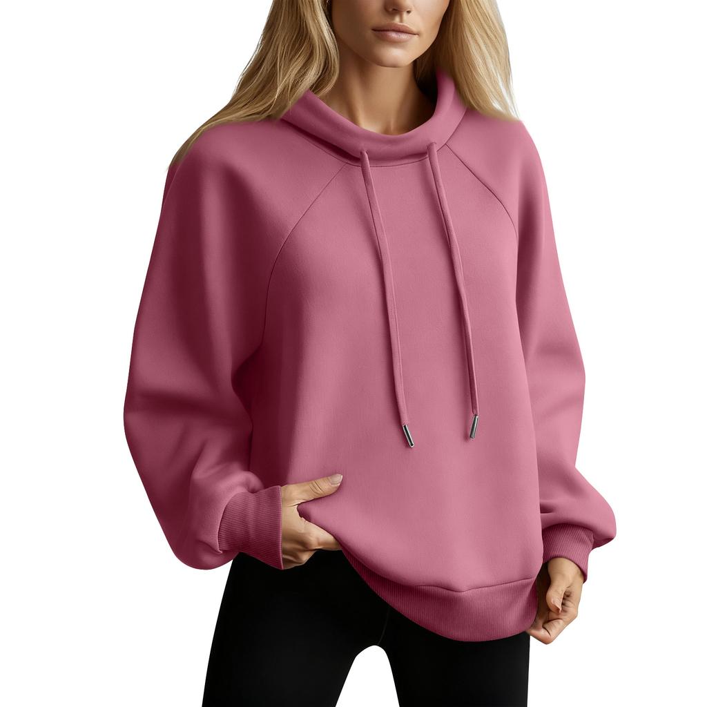 Damen Stehkragen Sweatshirt Oversized Rollkragen Kordelzug Pullover Langarm Oberteil