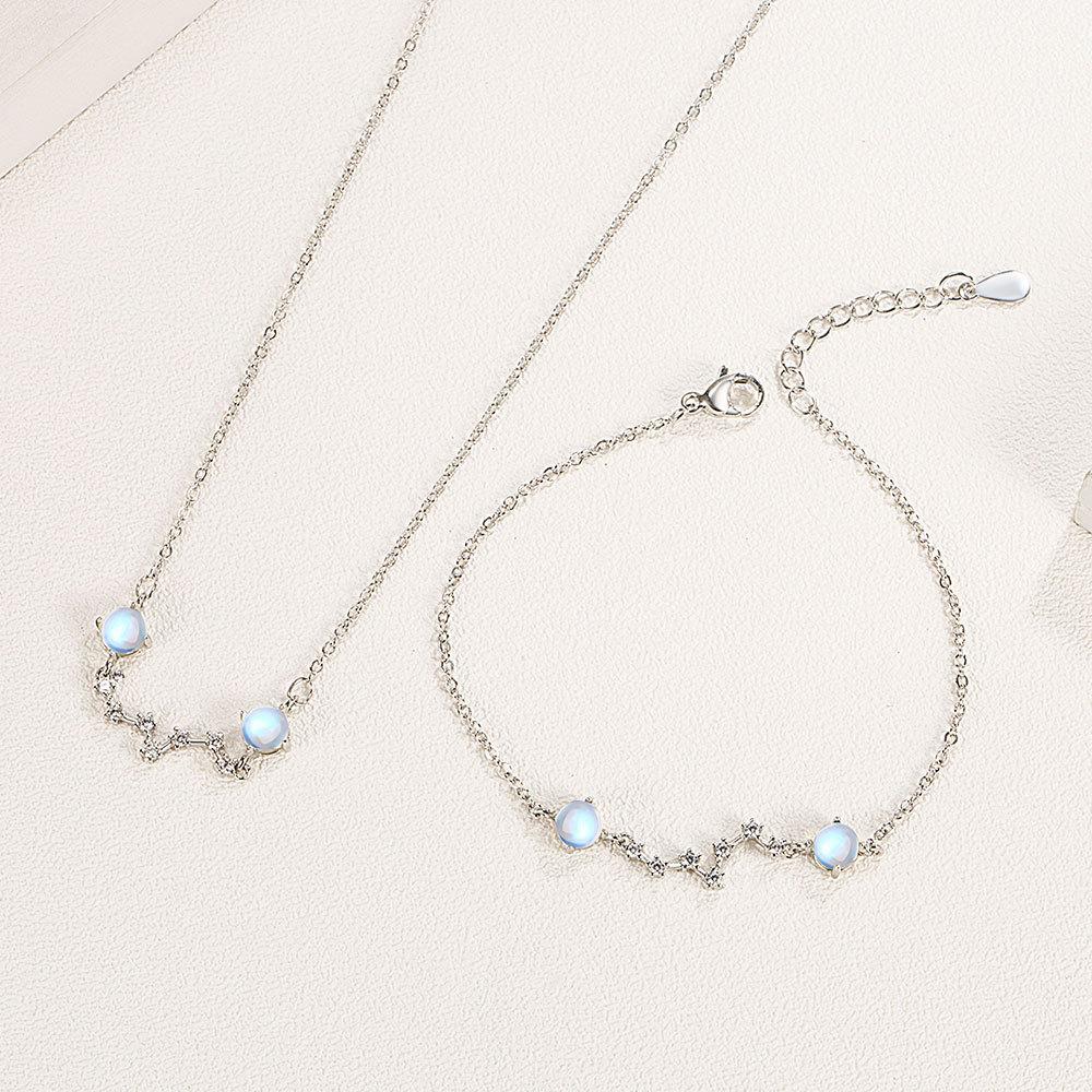 Romantic Trendy Moonstone Big Dipper Seven Star Bracelet Necklace Set Women'S Light Luxury Sweet Flash Diamond Bracelet Dream Necklace