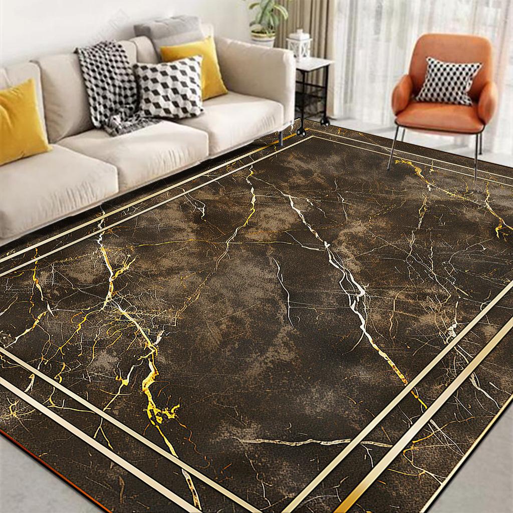 Minimalist Luxury Style Decorative Rug for Living Room Non-slip Marble Bedroom Carpet Big Size Soft Flannel Sofa Side Floor Mats