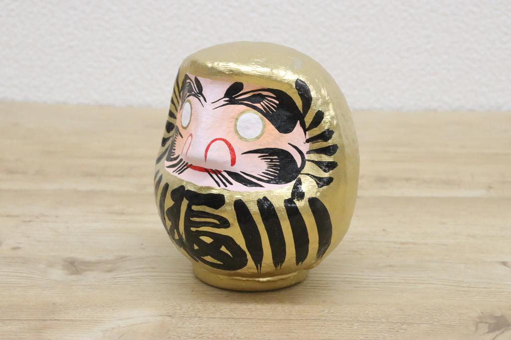 Traditional Japanese Paper Mache Daruma Size 2 Total Gold Doll, (12cm Length),