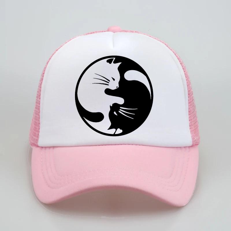 Yin Yang Cats Baseball caps Unisex Women Funny Cute Cat hats Summer Mesh Net Trucker Cap fashion print Snapbacks hat