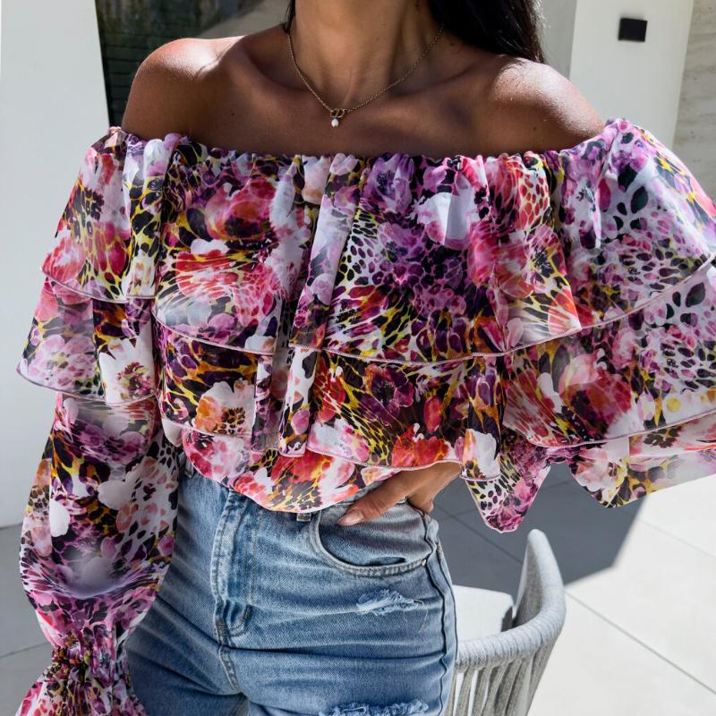 

Женская сексуальная модная рубашка на одно плечо без бретелек с принтом M