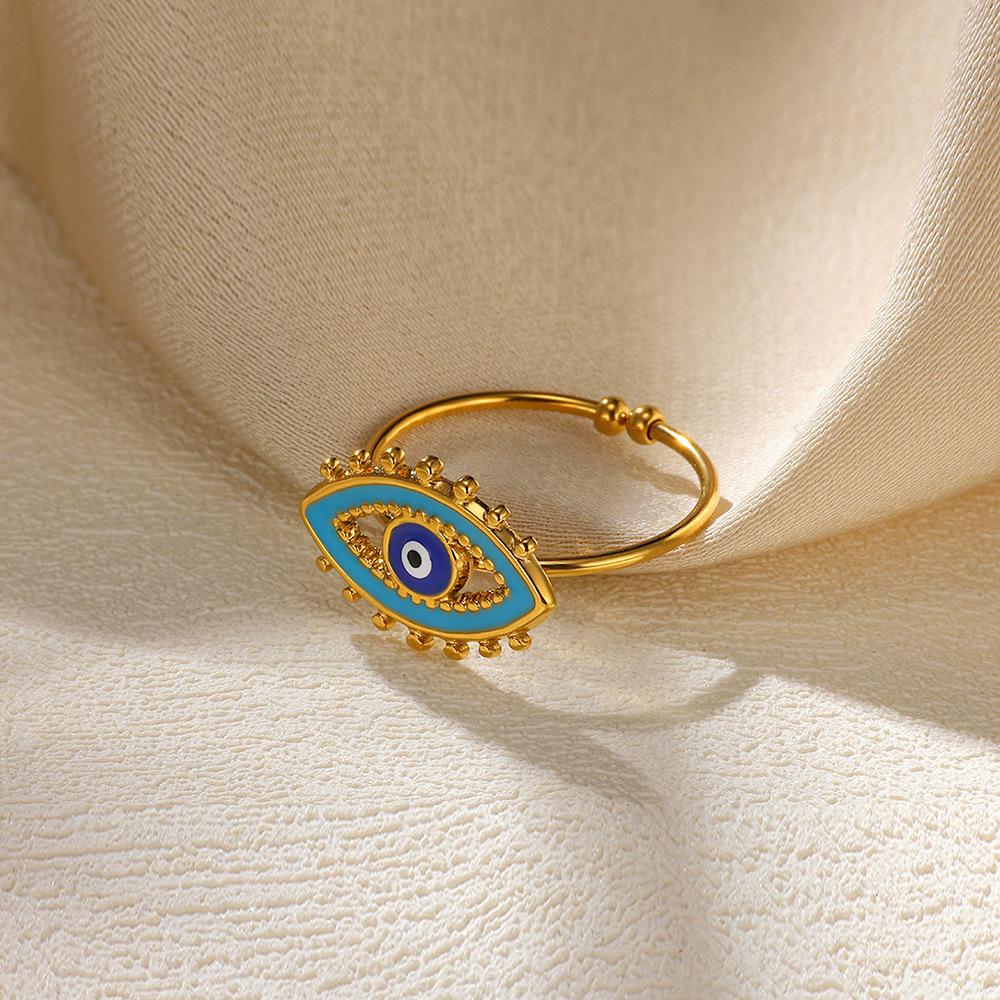 Vintage Evil Eye Rings For Women Gold Color Opening Stainless Steel Oil-Dropping Evil Eye Ring Lucky Aesthetic Turkish Jewelry