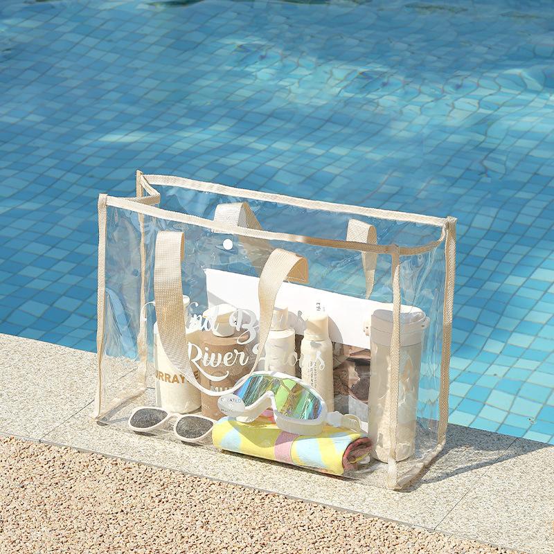 Large Capacity Swimming Bag Transparent Visible Handheld Storage Bag Thickened PVC Waterproof Wash Bag Portable Beach Bag