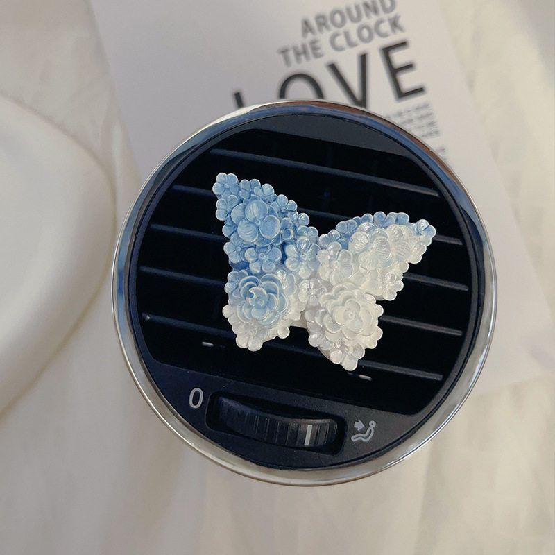 Pearlescent Butterfly Air Vent Clip Tulip Gypsum Aroma Diffuser Stone Air Vent Decoration Fragrance Clip Flower Butterfly Car Accessory Pearlescent Butterfly-Blue and White