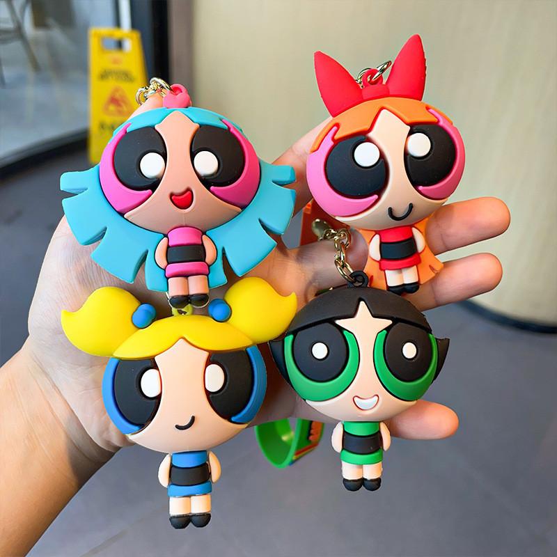 Adorable Cartoon Powerpuff Girls Keychain Silicone Bag Charm Festive Gift Idea