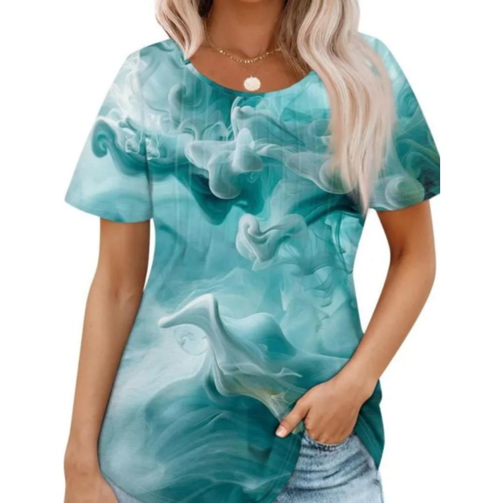 Summer Women T-shirt Creative Flower 3D Printed Short Sleeved T-shirt Fashionable Comfortable Soft Breathable Large Loose T-shirt