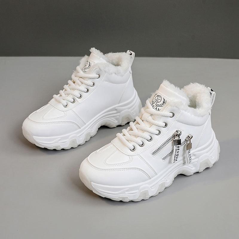 

New autumn breathable sports shoes fleece color matching thick-soled round head casual women s shoes 40 білий