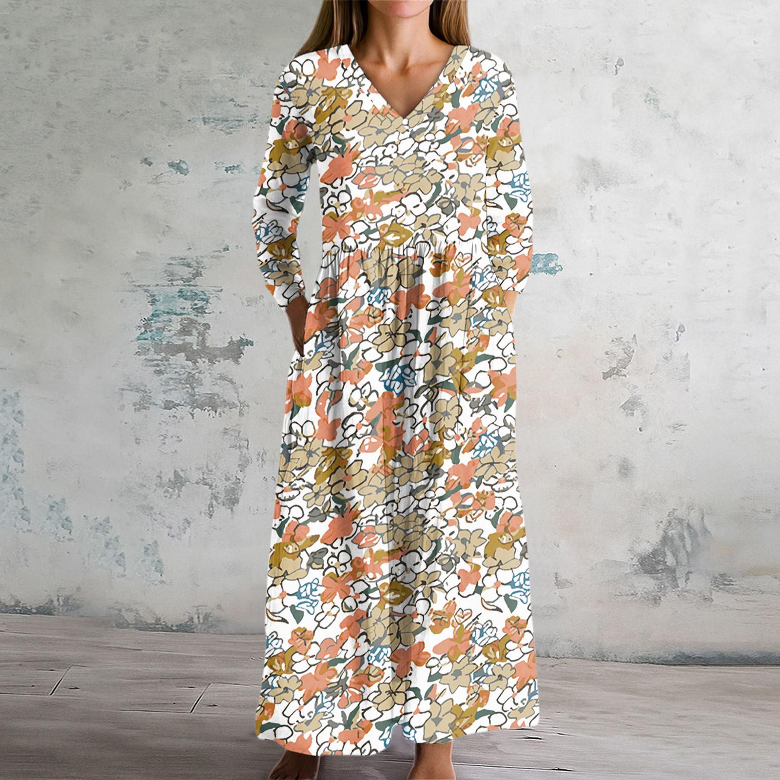 

Женское модное платье Весеннее платье с V-образным вырезом и длинными рукавами XL бежевый