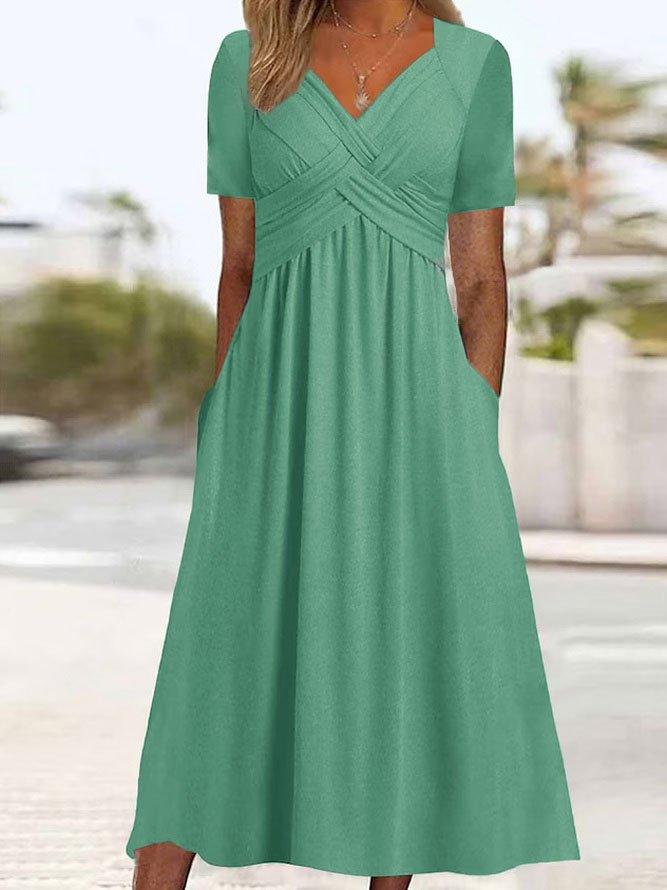 New summer European and American dresses short-sleeved casual women s wear v-neck S зелёный