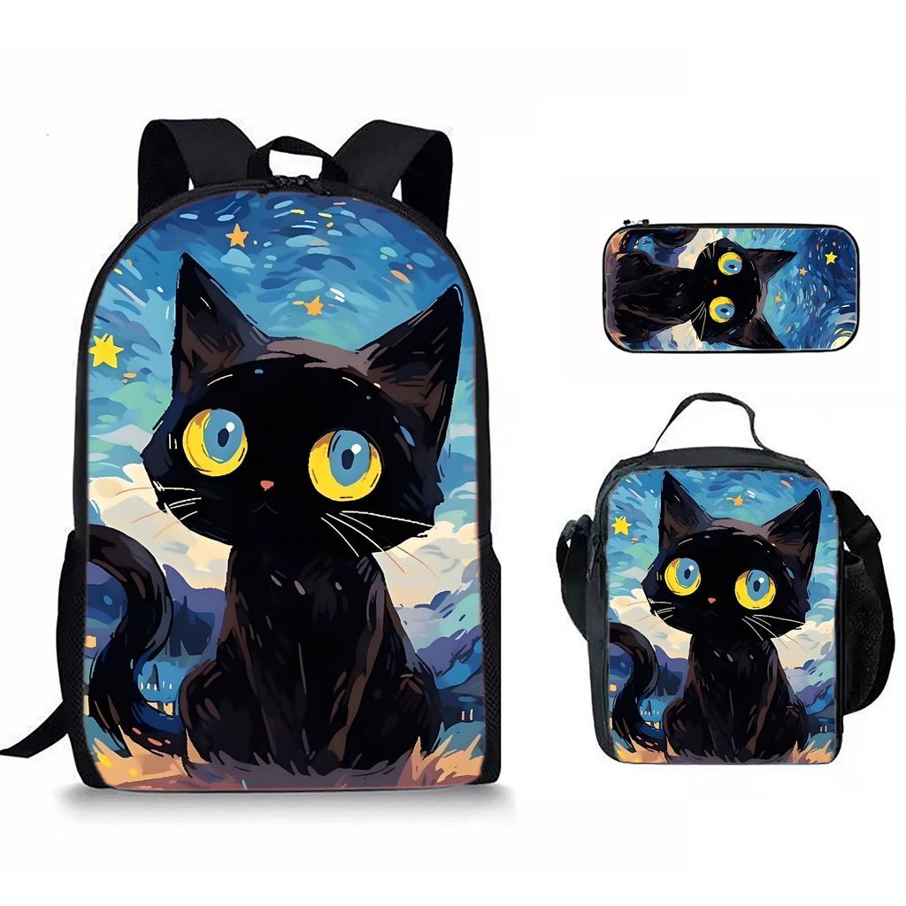 Starry Sky Oil Painting Animal 3D Print 3pcs/Set Pupil School Bags Laptop Daypack Backpack Crossbody Lunch Bag Pencil Case