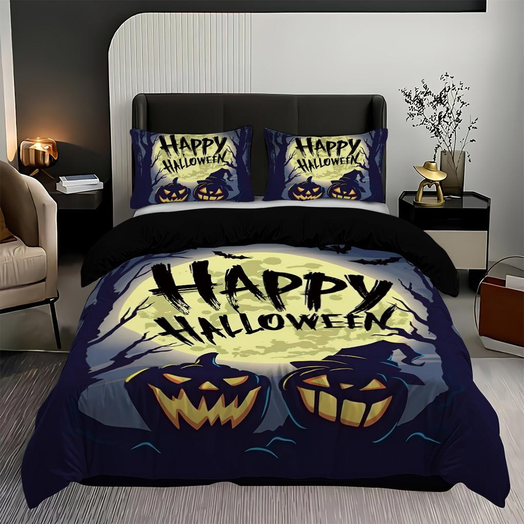 Halloween Theme Bedding Set 3D Printed Duvet Cover Set Skin-Friendly Single Twin Double Size Halloween Decor Duvet Cover Set