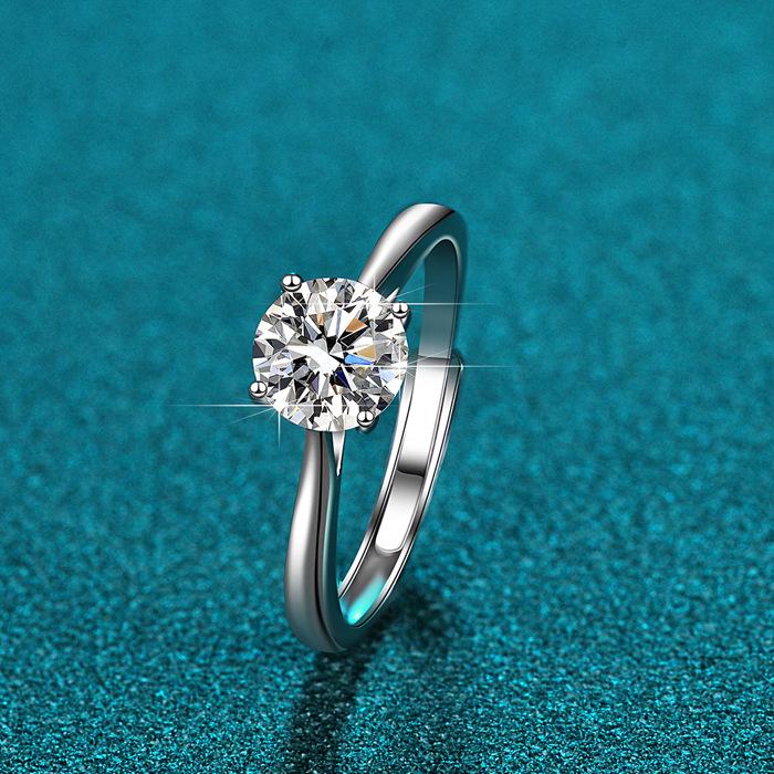 Sterling Silver Moissanite Ring for Women - D Color, One Carat, Multiple Styles, Six-Prong Design Inlaid with Zircon