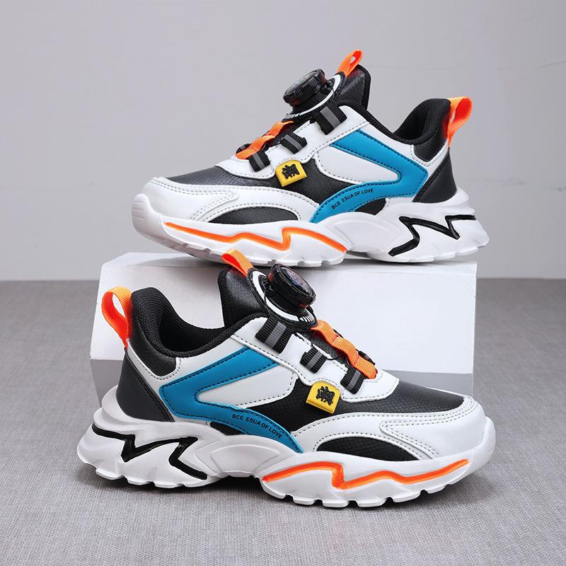 Children's breathable dad shoes autumn boys' shoes leather shoes new mesh sneakers button medium and older shoes