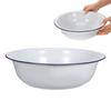 Healeved Vintage Enamel Wash Basin, Footbath, Multi-Purpose Enamel Wash Basin for Washing Face, Foot Bath, and Laundry, Blue Rim, White, 30 X 9 Cm