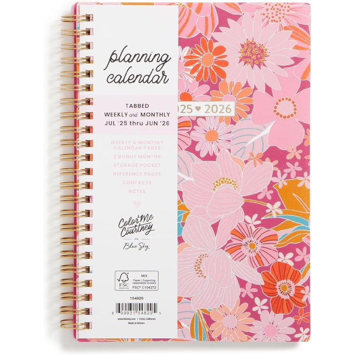 Blue Sky Color Me Courtney 2025-2026 Academic Year Weekly and Monthly Planner Calendar, July 2025 - June 2026, 12-Month, 8.5  x 11 , Flexible Cover, 5  x 8